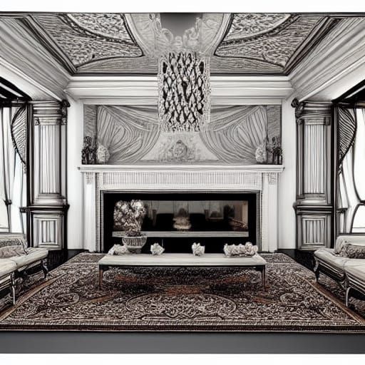 Luxurious Modern Living Room in Charcoal Drawing
