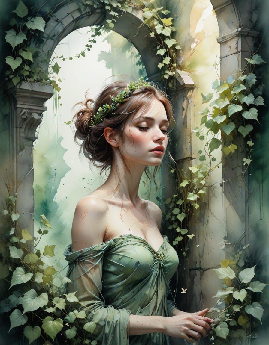 Forgotten Citadel at Daybreak in Watercolour Style