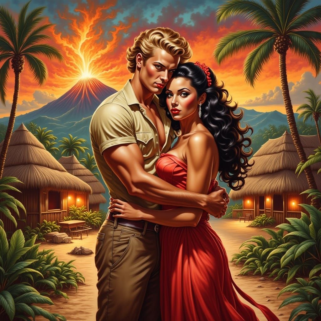 Volcano Eruption Romance Oil Painting