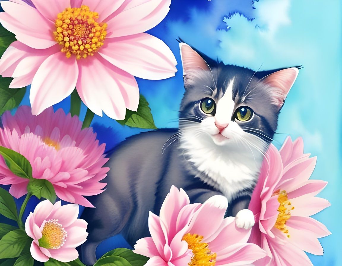 Pastel Kitten Portrait in Watercolor Style