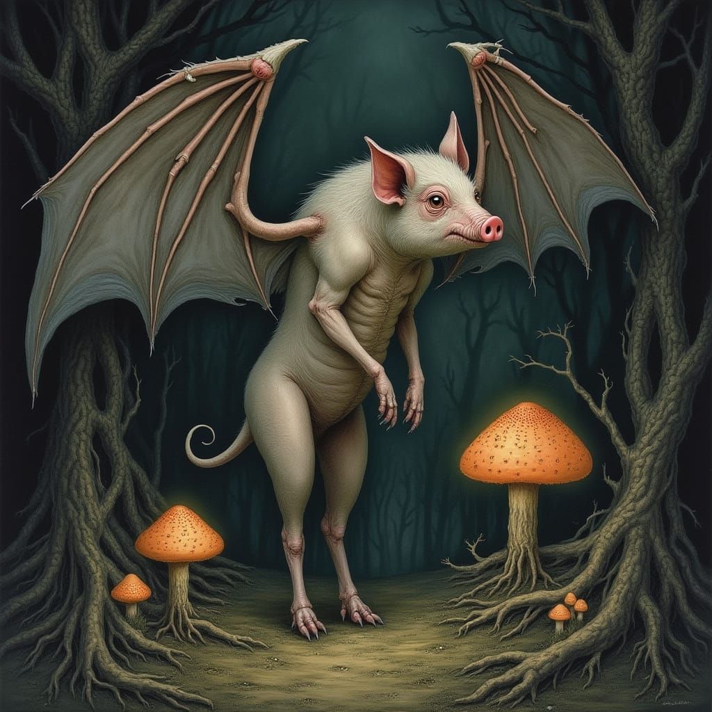 Pig-Bat Hybrid in Gothic Victorian Forest