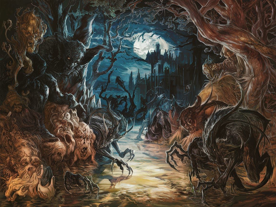 Dark Fantasy Forest Clearing by Moonlight