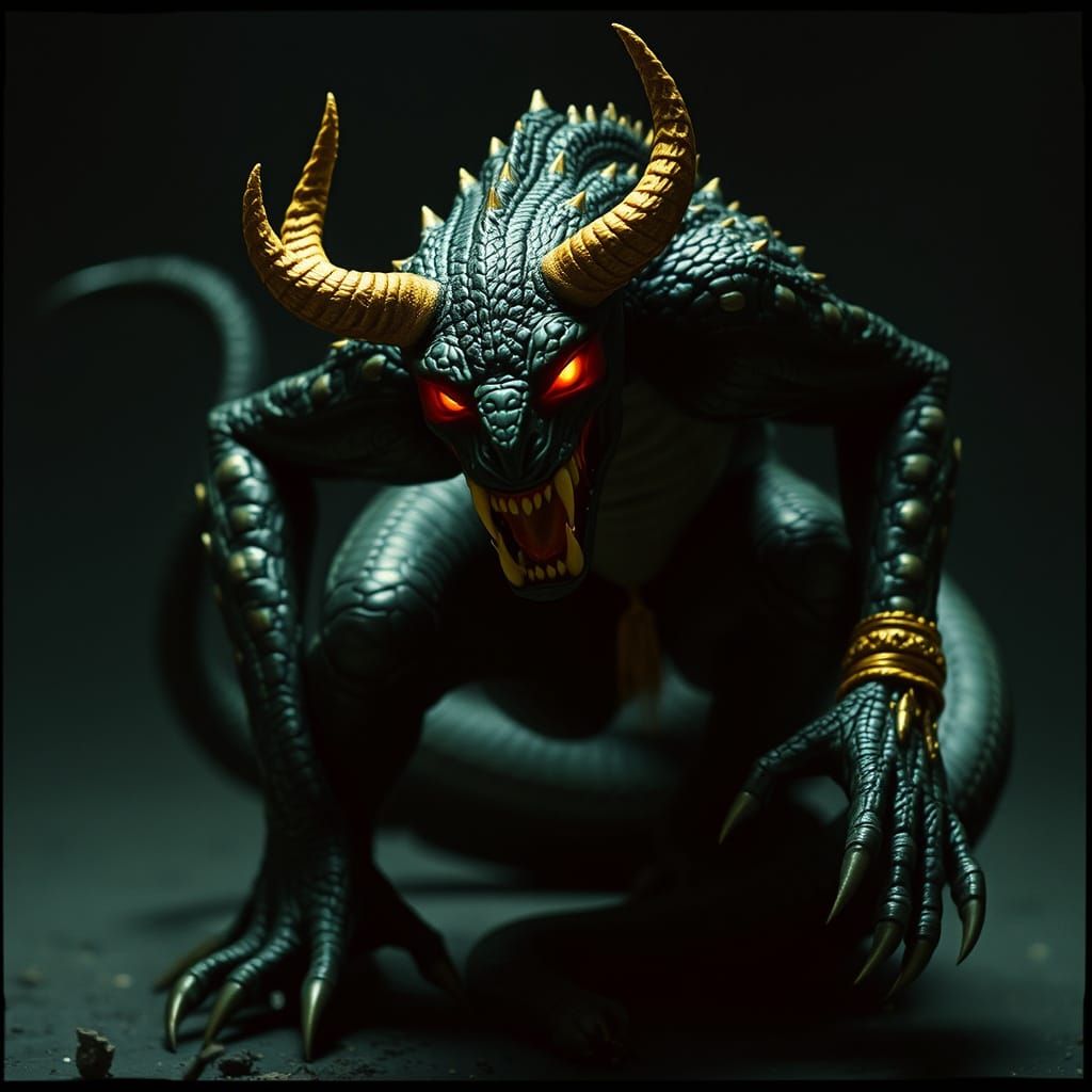 Dark, Gothic Creature Frozen in Predatory Stance