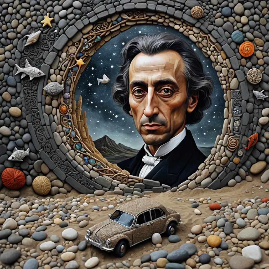 Surreal Chopin Self-Portrait in Pointillism Style