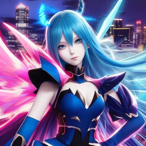 Anime Lady with Moth Wings and Blue Hair