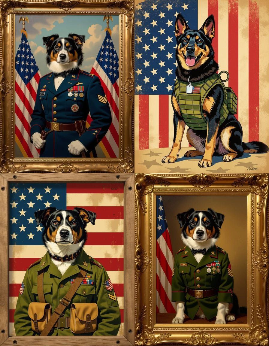 Dog in US Army Uniform Portrait