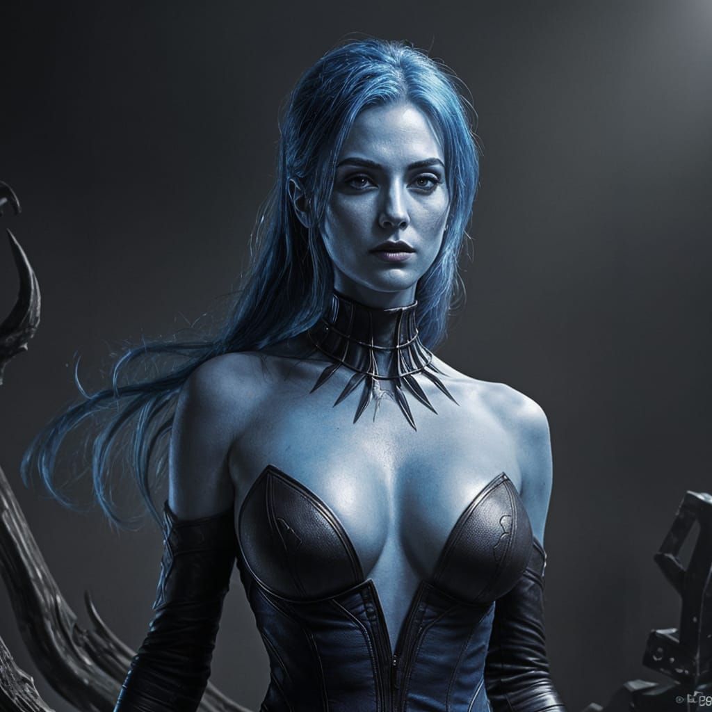 Mystique's Enchanting Female Figure in Vibrant Blue Hues