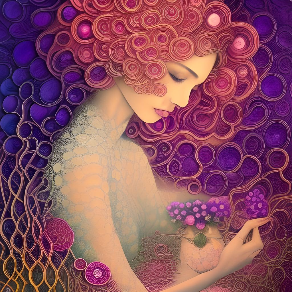 Floral Room with Ink Flow in Gouache Style