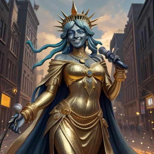 Statue Liberty Dancing with Gold Crown, Matte Painting