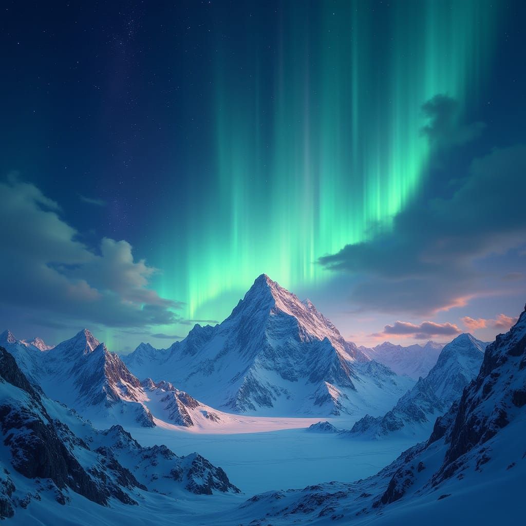 Ethereal Aurora Over Majestic Arctic Mountains