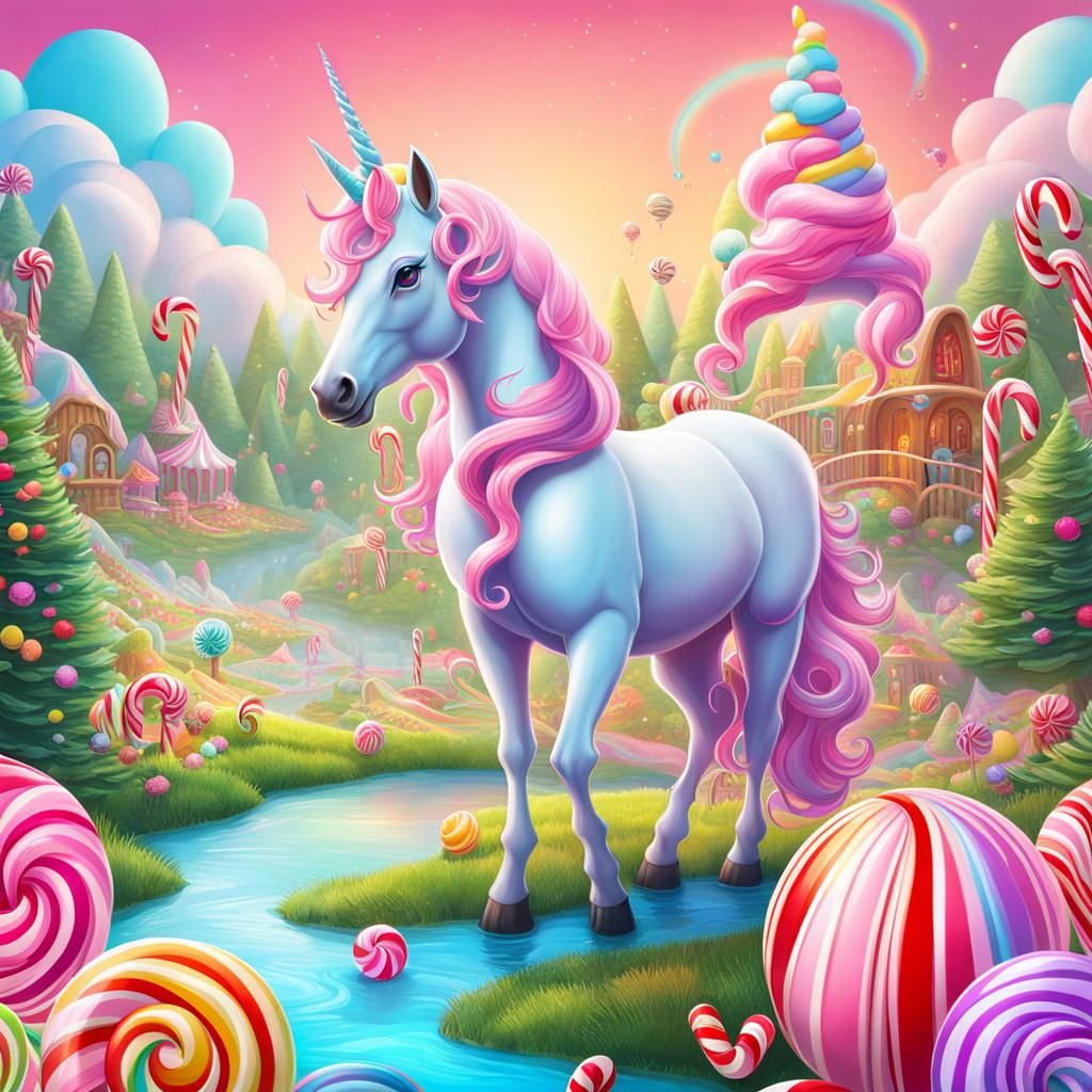 Unicorn in Candy Wonderland: Digital Illustration
