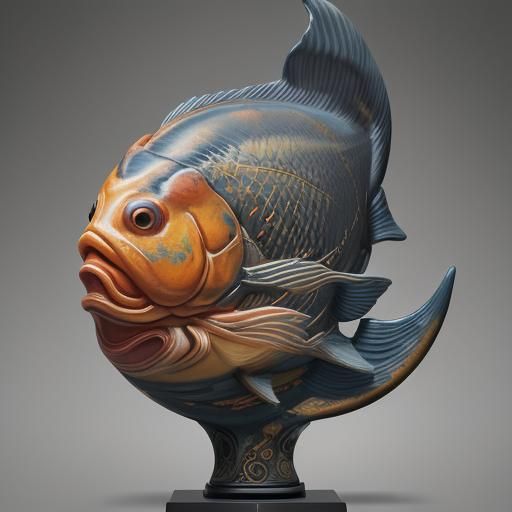 Ceramic Turtles and Koi Carp Sculpture