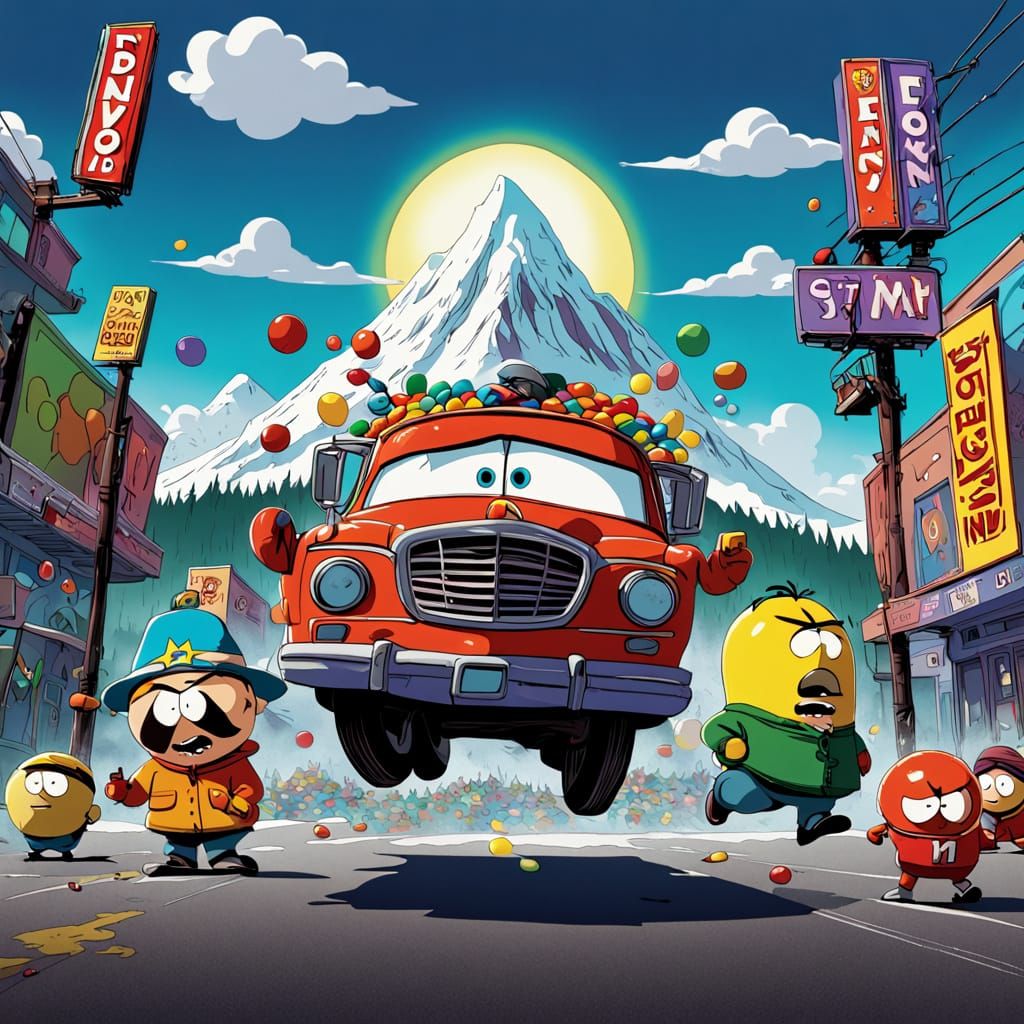 South Park Characters in a Colorful Billboard