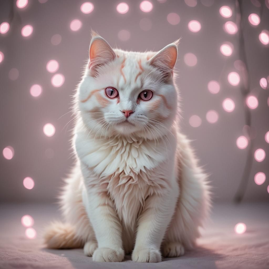 Luminescent Pink and White Cat Portrait