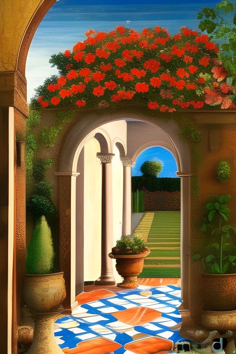 Renaissance Garden Veranda and Courtyard Illustration