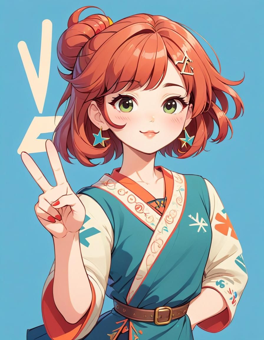 Woman Giving V Sign in Cartoon Artstyle