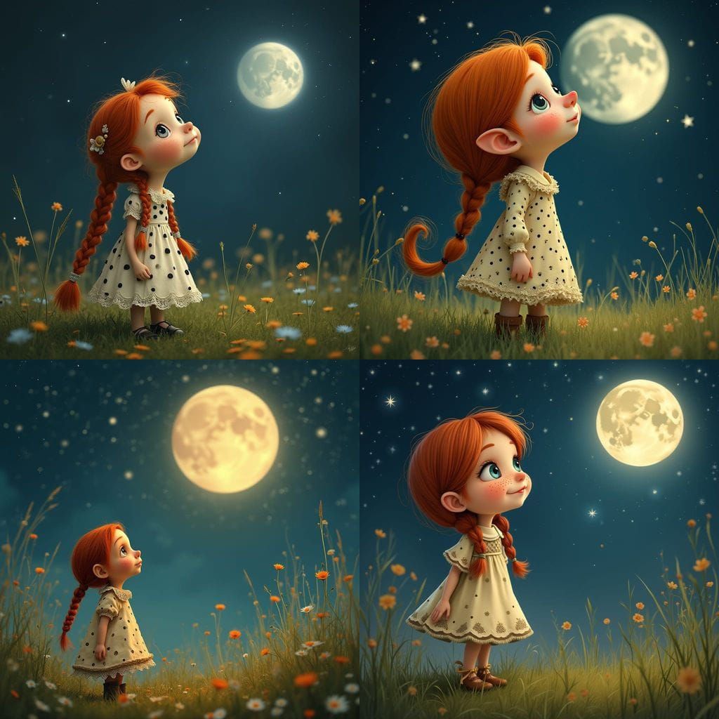 Whimsical Redhead Girl Under the Starry Night Sky