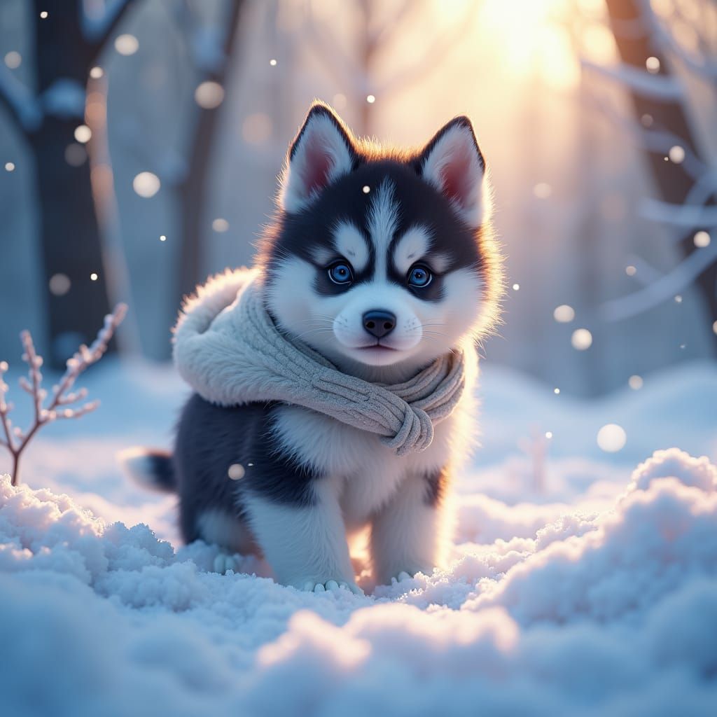 Magical Newborn Husky in Winter Wonderland