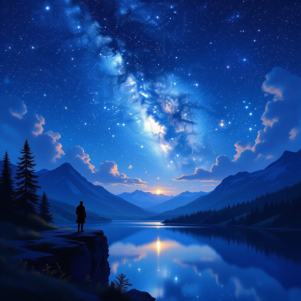 Majestic Night Sky Over Reflective Lake