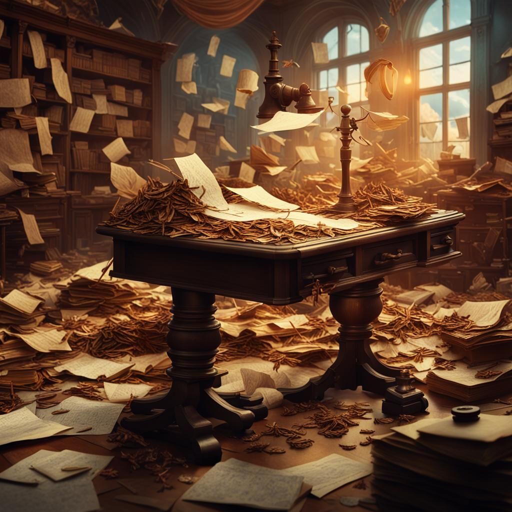 Ornate Study Desk with Parchment in Epic Film Style