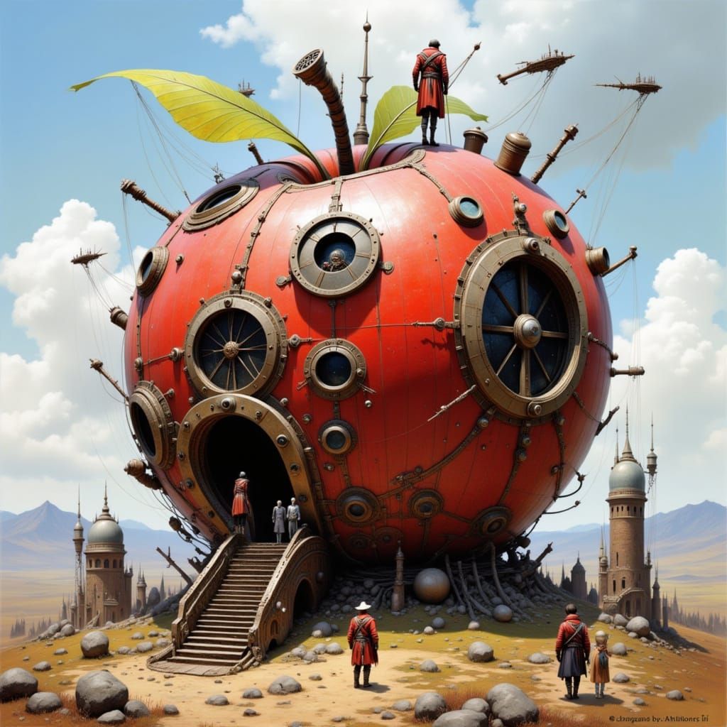 Surreal Steampunk Mansion Made from a Giant Apple
