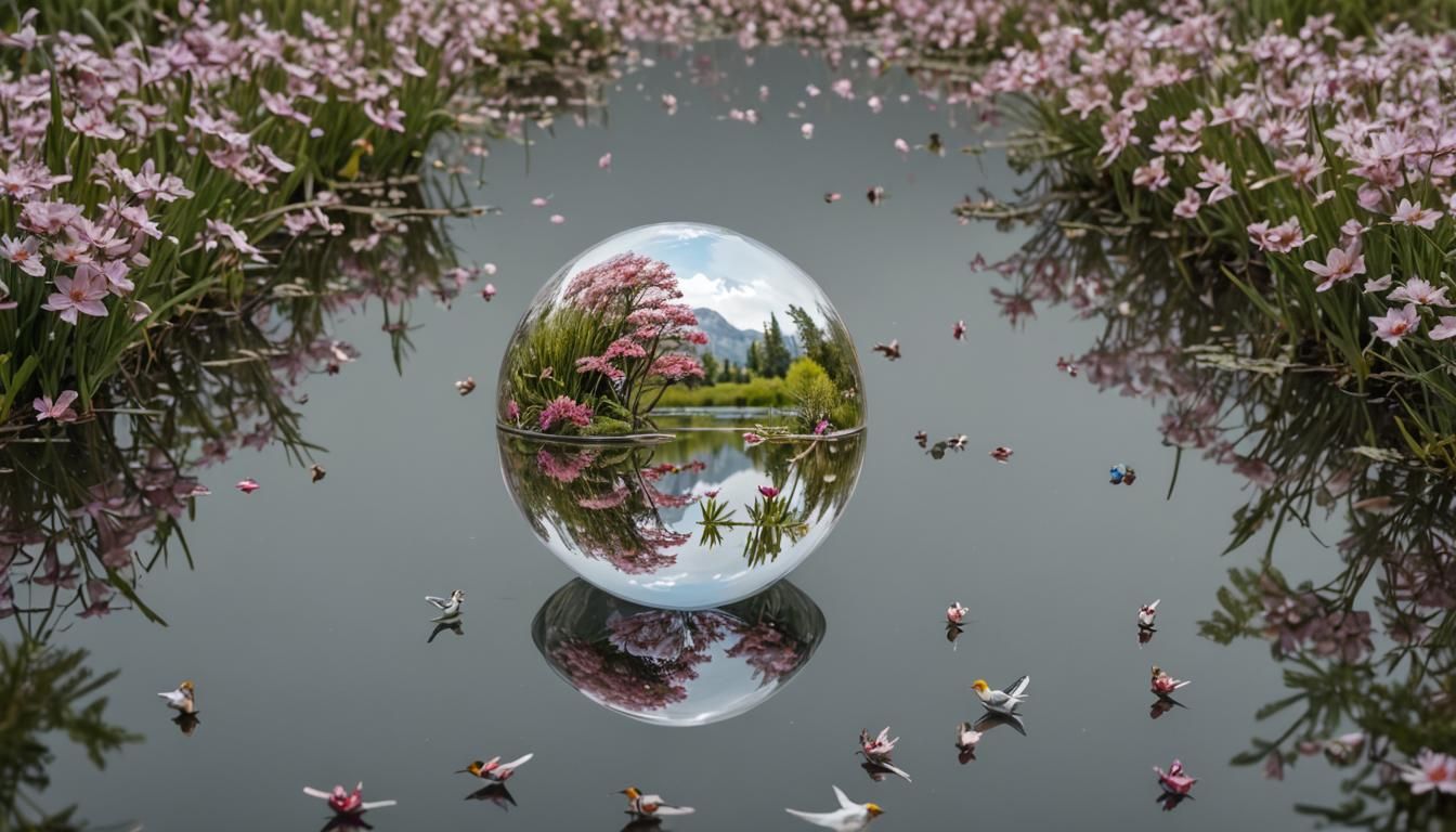 Surreal Bloom in Soft Focus, a Cinematic Scene of a Lake wit...