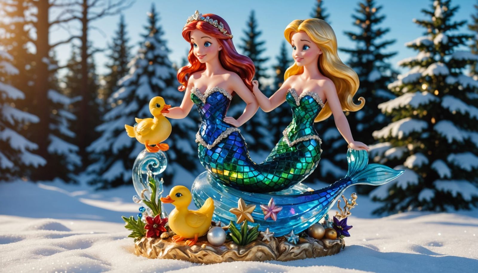 Magical Christmas Scene in Iridescent Glass