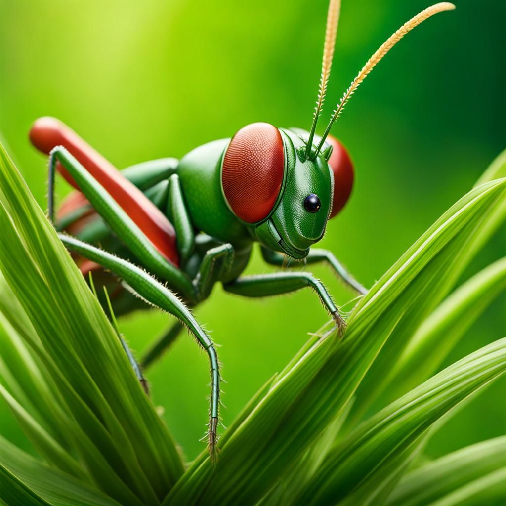 Hyperrealistic Grasshopper in Giant Garden