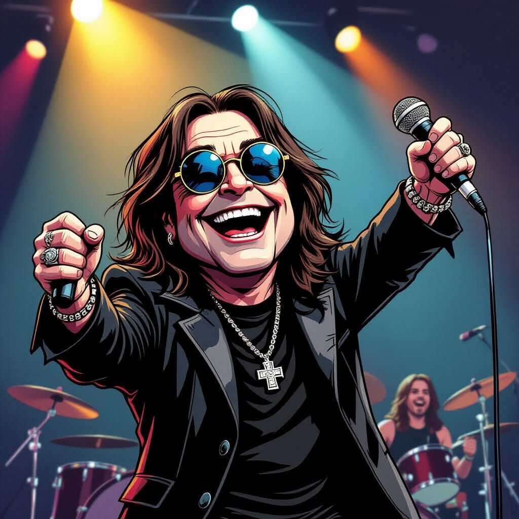 Ozzy Osbourne Caricature in Al Hirschfeld Style
