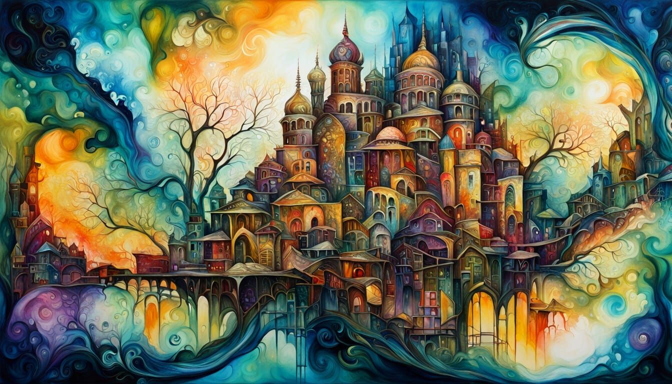 Ethereal Phantom Architecture: Abstract Surreal Oil Painting