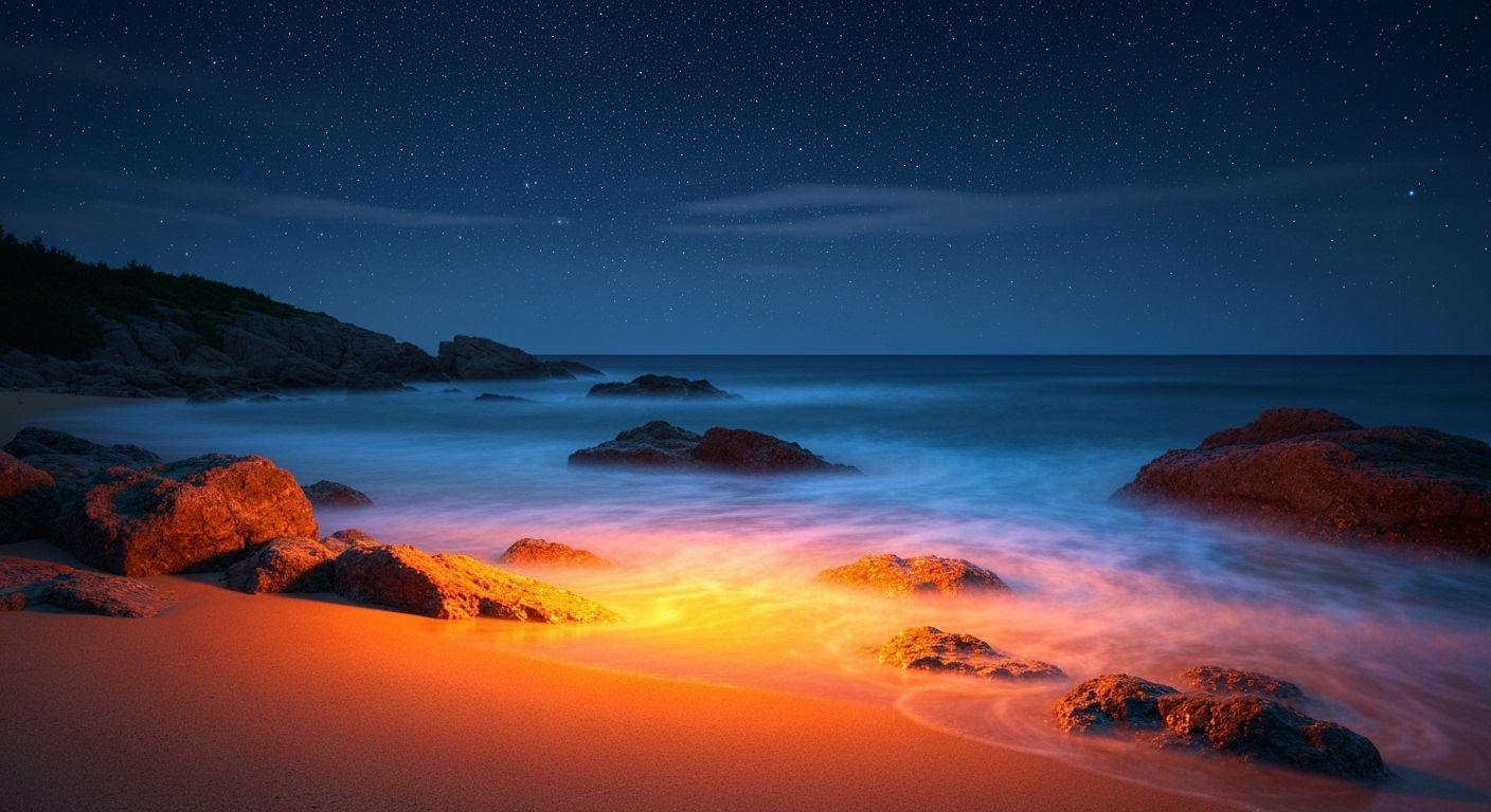 Ethereal Shoreline Under Starry Sky