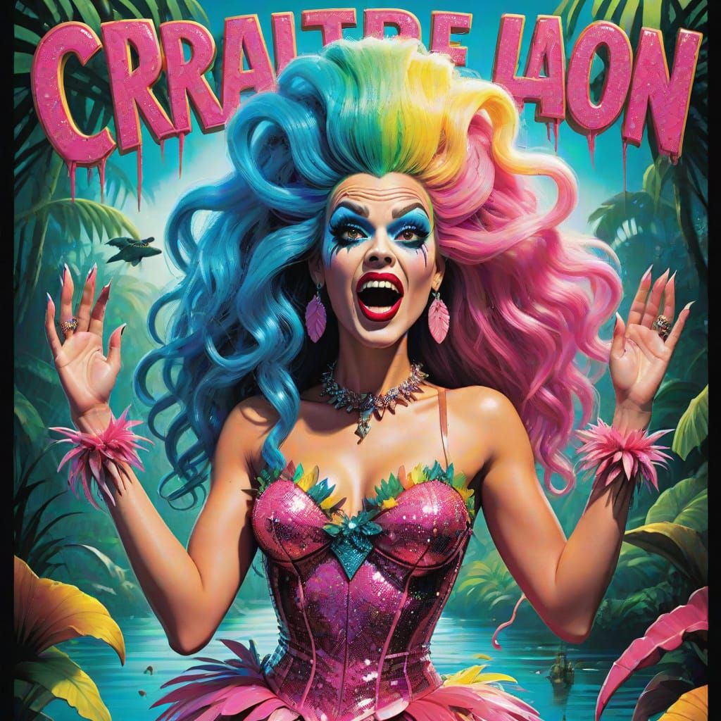Creature From The Pink Lagoon! Campy B-Movie Poster