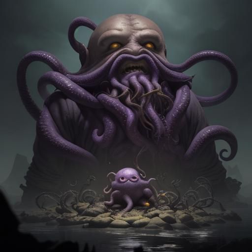 Grumpy Cthulhu Potato in Dark Fantasy Style