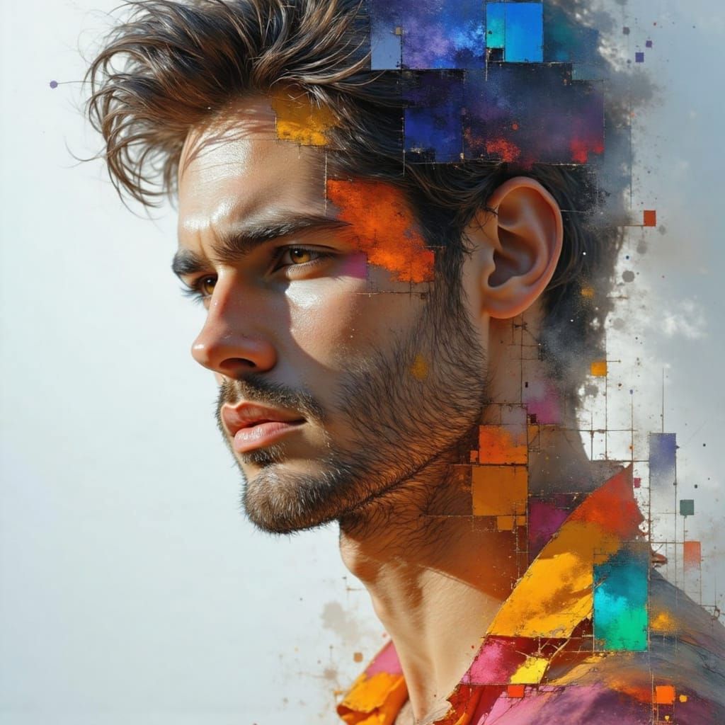 Abstract Mixed Media Portrait of Male Model