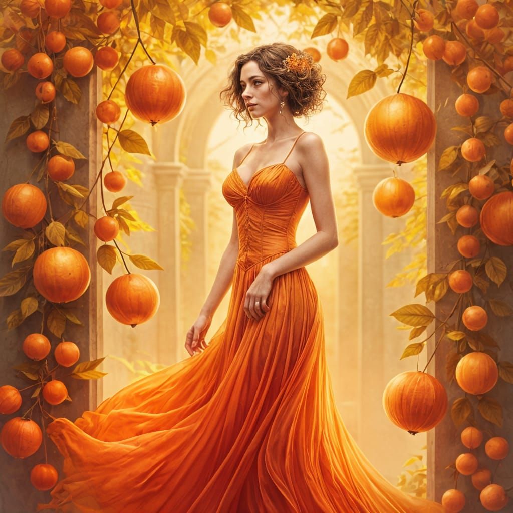 Young Woman in Orange, Sun-Kissed Radiance, Volumetric Light