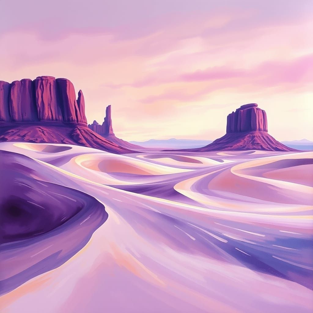 Ethereal Purple Desert in Epic Impressionist Gouache Style