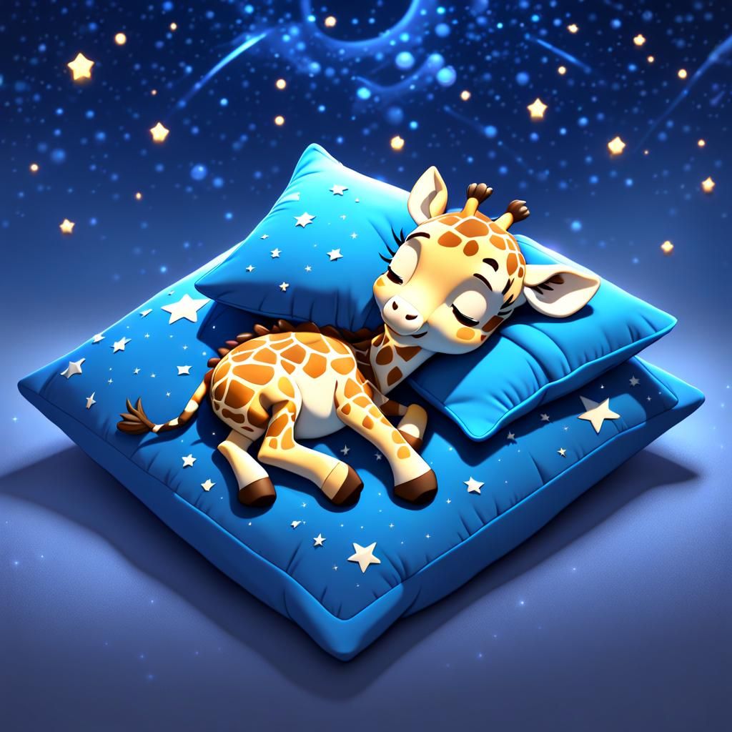 Cute Chibi Giraffe Sleeping Under Starry Sky