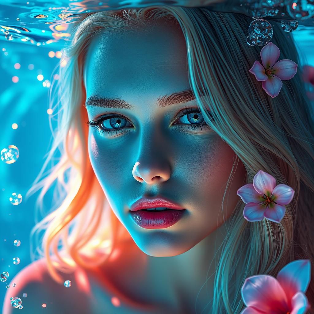 Neon Underwater Portrait of a Blonde Model