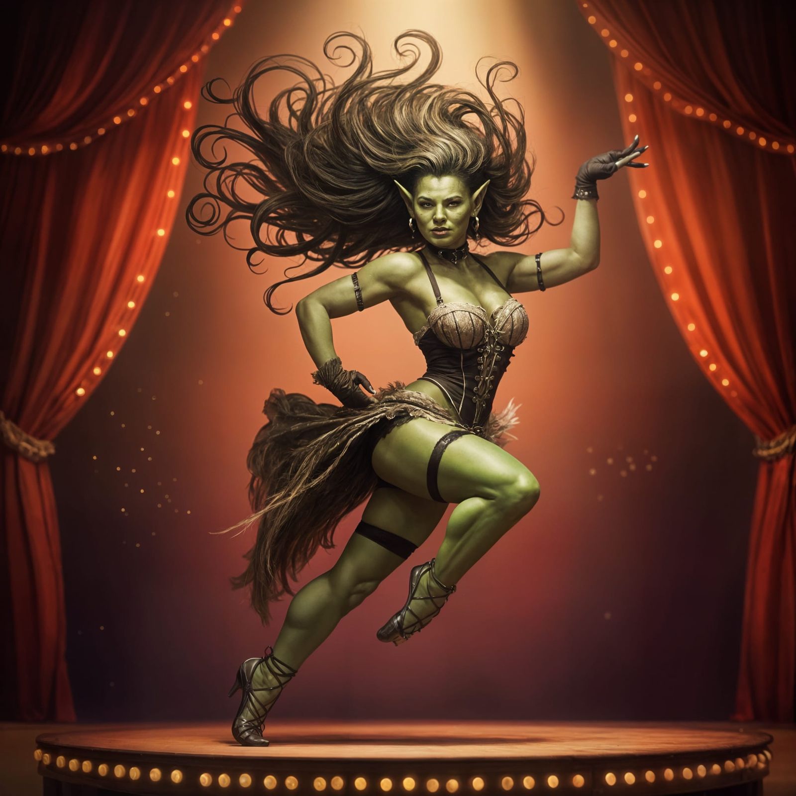 Whimsical Female Orc in Cabaret Show