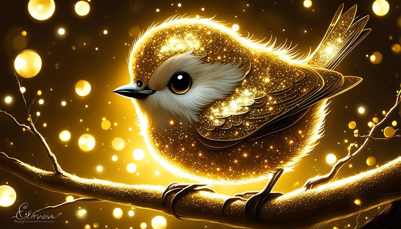 Golden Glitterbird in Enchanted Garden