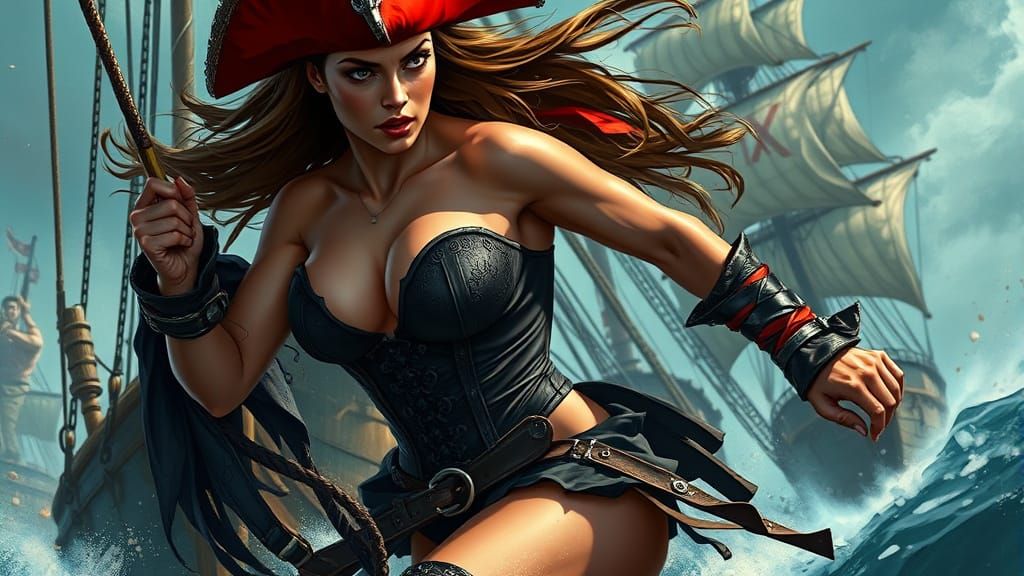 Seductive Pirate in Hyperrealistic Splash Art