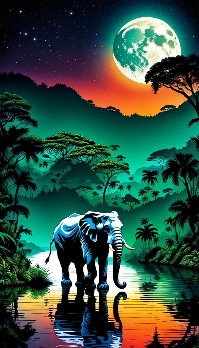 Elephant Silhouette in Surrealist Collage Art