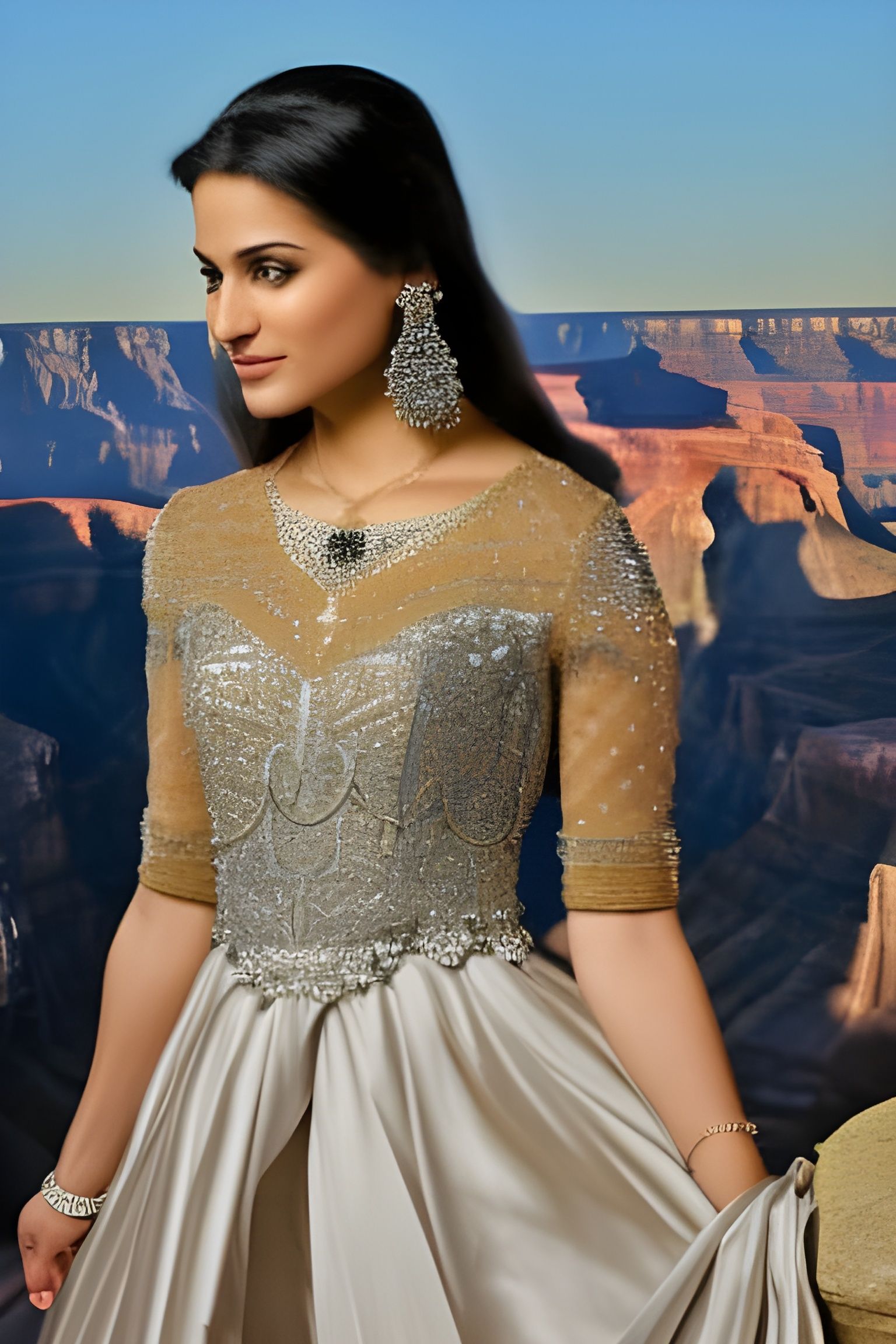 Arab Woman Portrait in Grand Canyon, Photorealistic Style