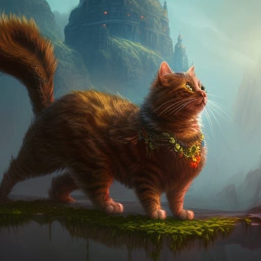 Fantastical Cat in Detailed Matte Painting