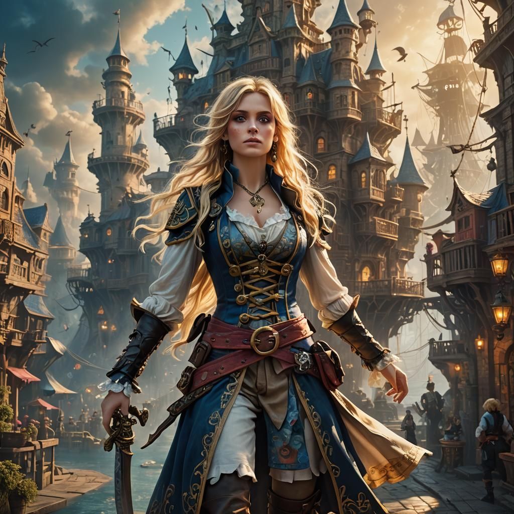 Alice the Pirate in Wonderland Cityscape