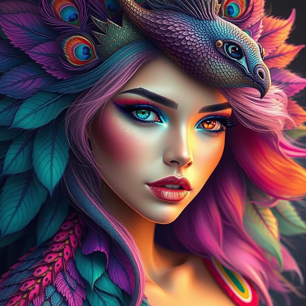 Kaleidoscopic Woman with Dragon Scales, Digital Art