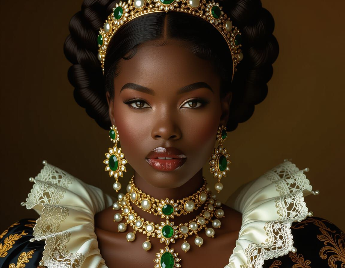 Regal African Woman in Baroque Opulence