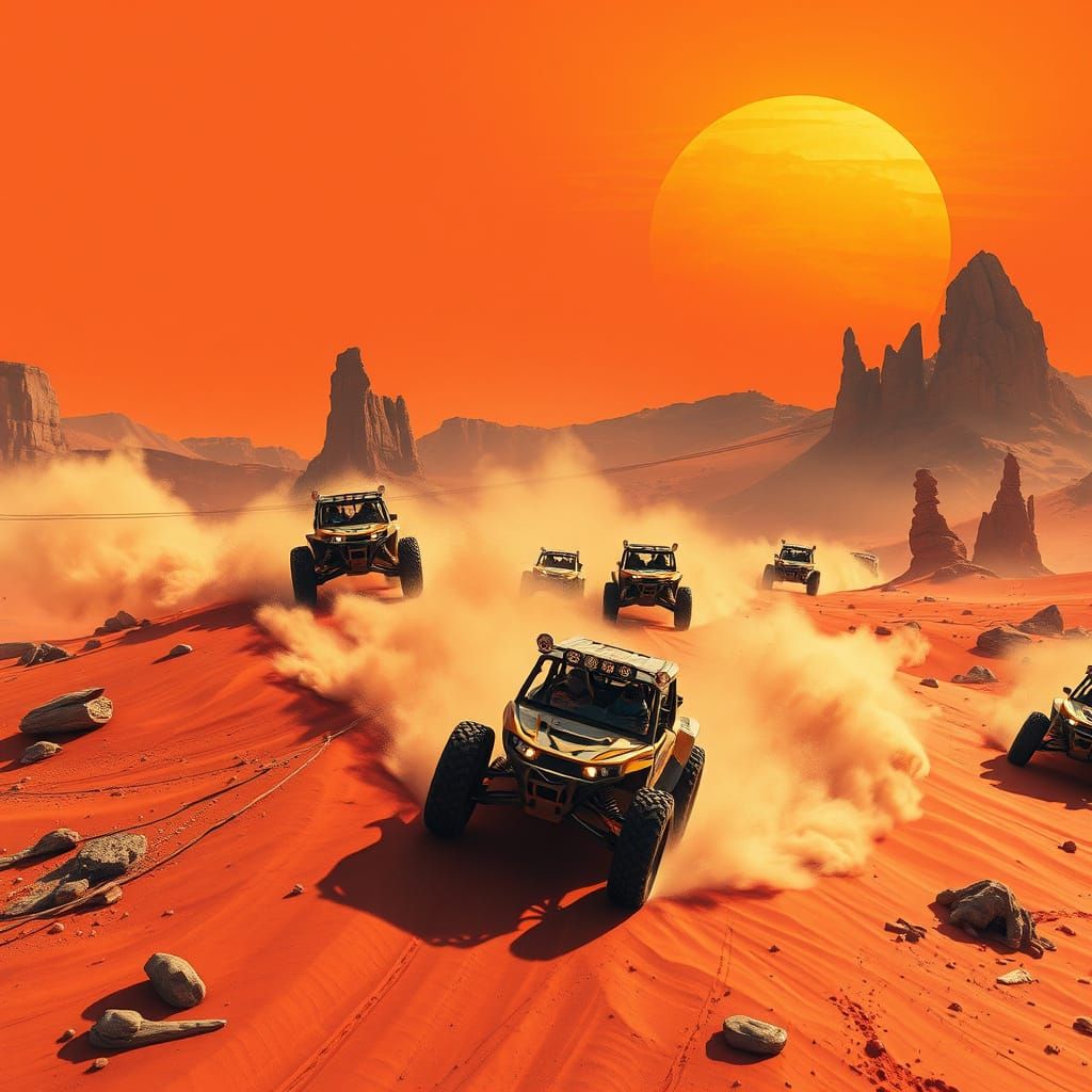 Thrilling Martian Buggy Race in Vibrant, Dynamic Collage Sty...