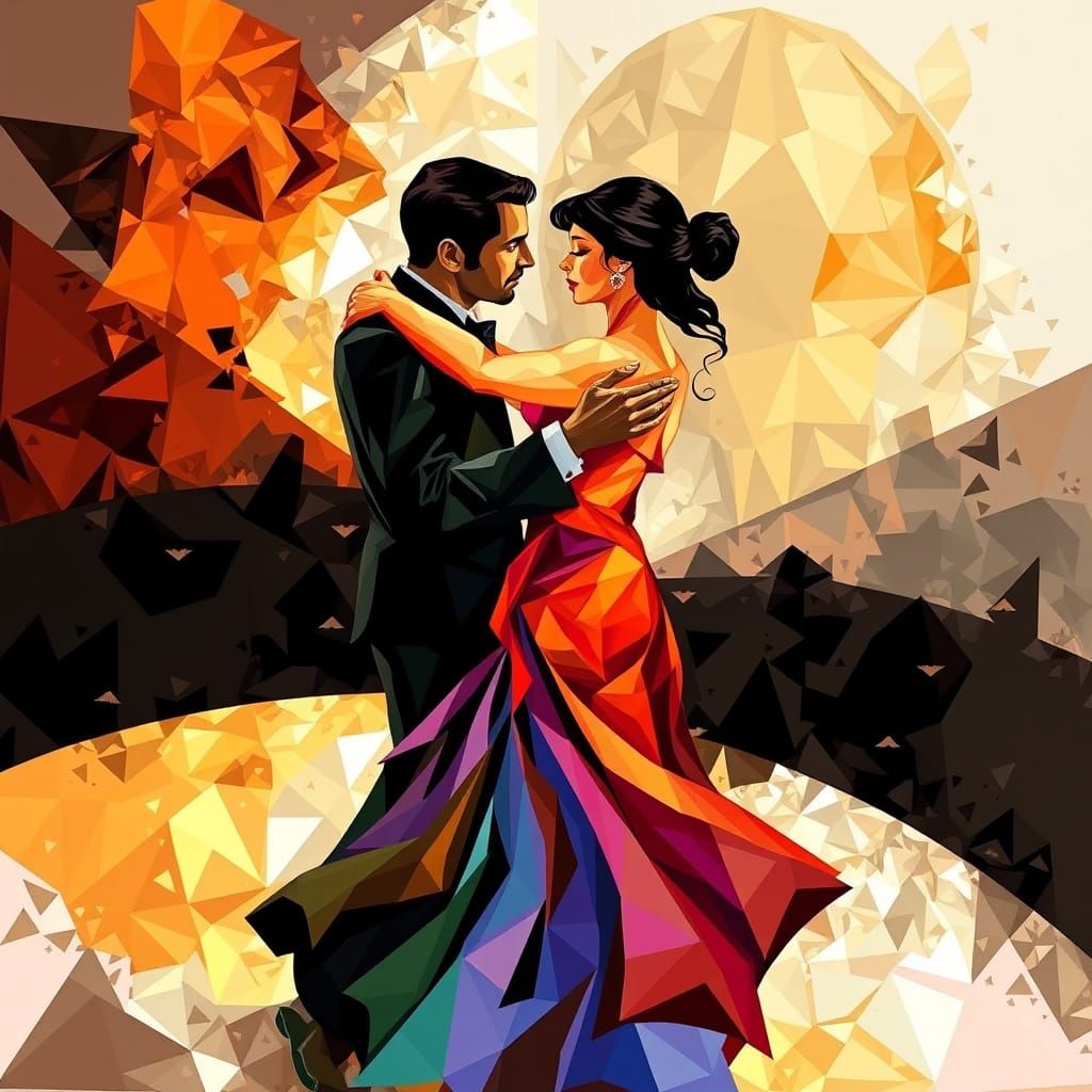 Tango in Vibrant Abstract Cubism Style