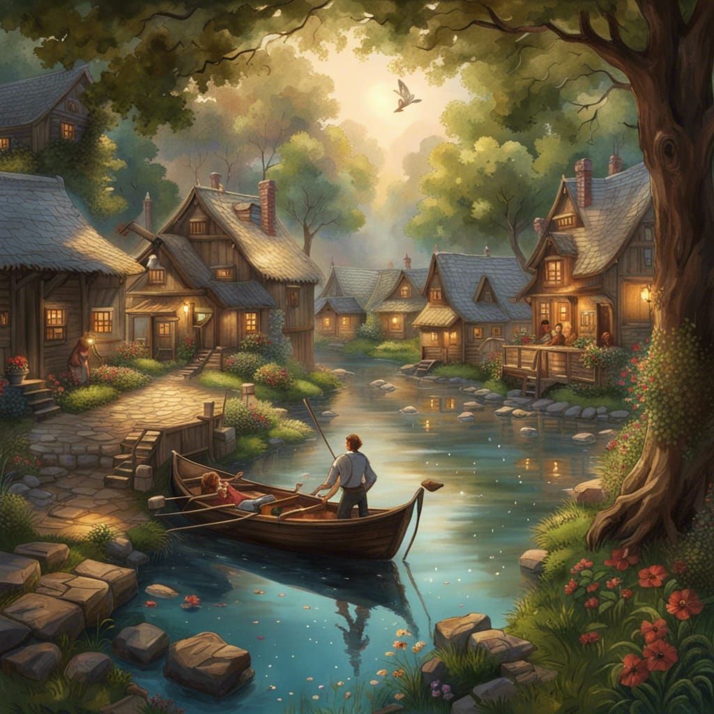 Idyllic English Village Scene in Hyperrealistic Style